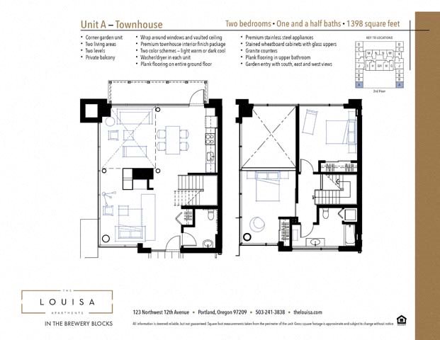 2 Bed 1.5 Bath (A) Floor Plan 2 Bed 1.5 Bath (A) Floor Plan at The Louisa Apartments in Portland, Oregon